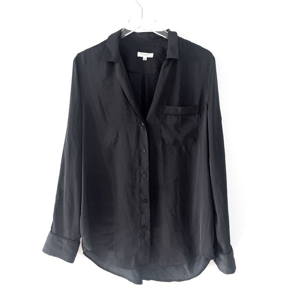 Equipment Femme | Black Button Front Career Workwear Blouse Top